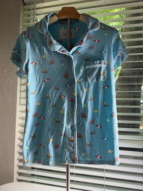 Women’s Light Blue Printed Short Sleeve Pajama Top - Cat & Co.